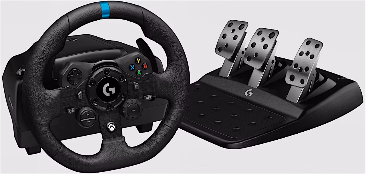 Sim racing wheel and pedals